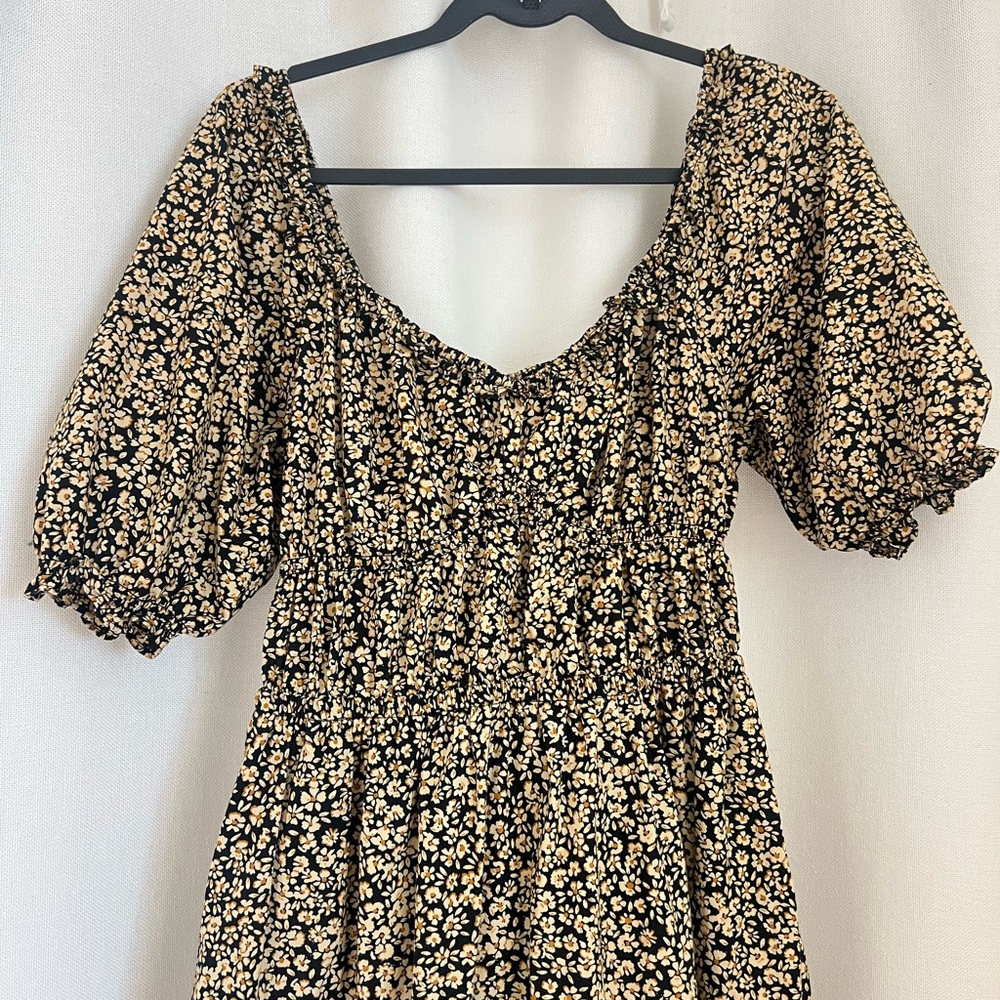 GAP Black Dress with Cream Floral Print